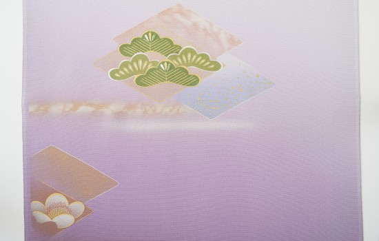 刺繍、摺箔附け下げ着尺 人間国宝、福田喜重